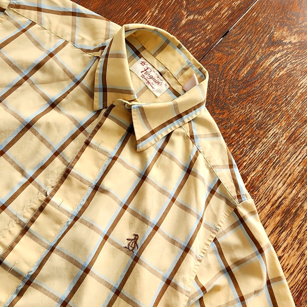 Penguin short-sleeved button-down men's shirt, M